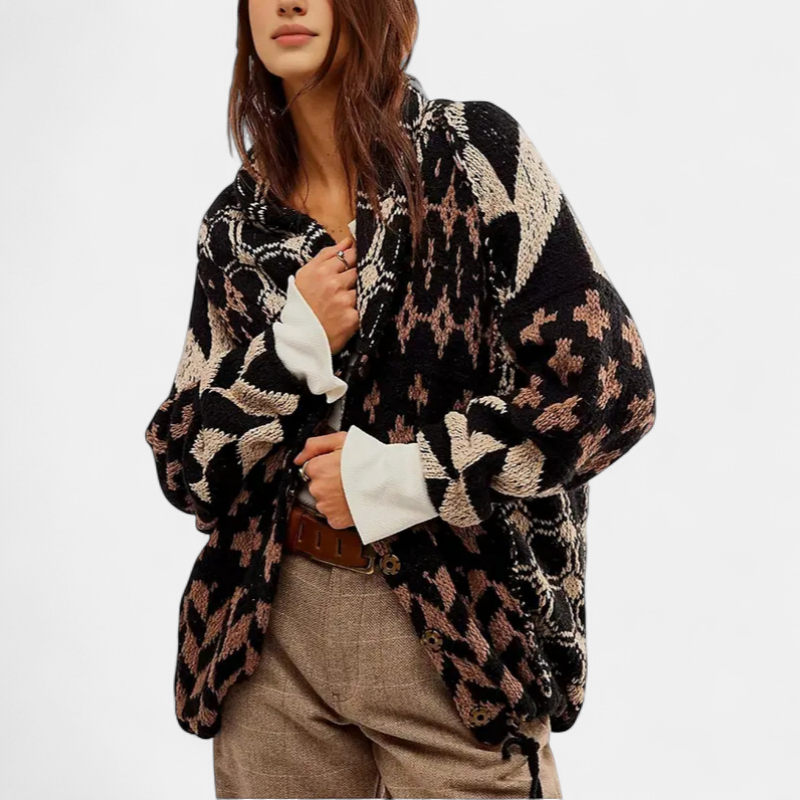 Georgina Oversized Print Knit Coat in black