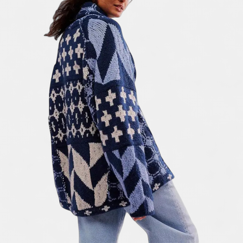 Georgina Oversized Print Knit Coat in blue