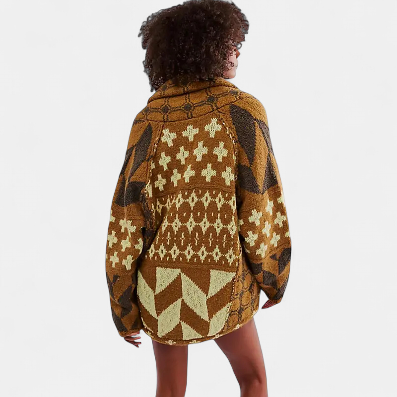 Georgina Oversized Print Knit Coat in brown