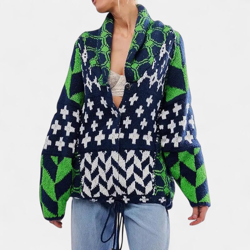 Georgina Oversized Print Knit Coat in green