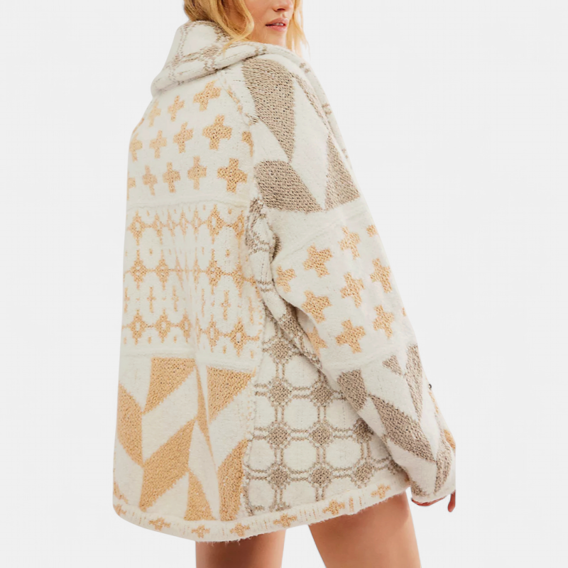 Georgina Oversized Print Knit Coat in beige