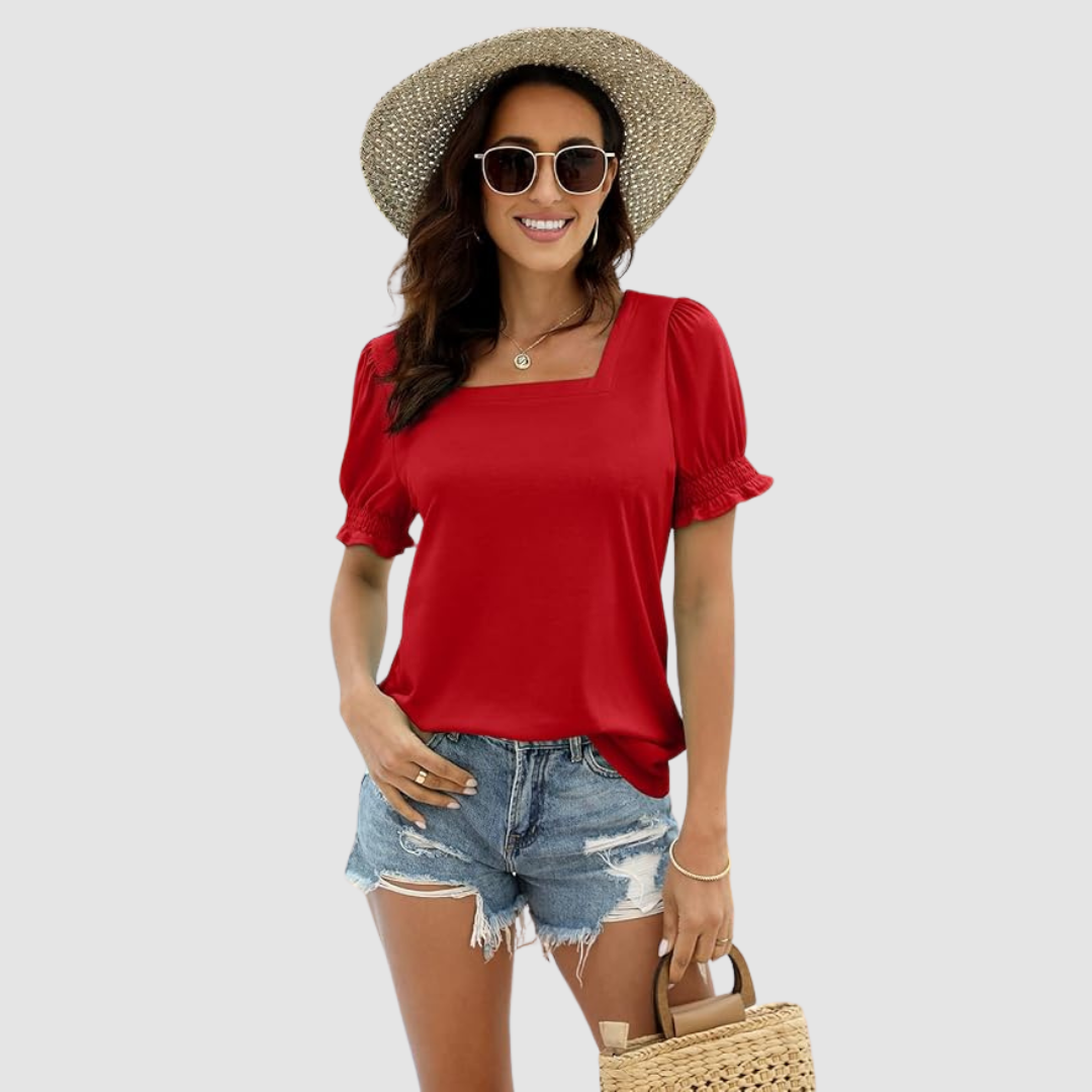 C Lina Square Neck Top in red