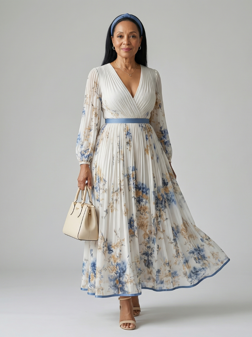 Reverie Pleated Maxi Dress in white