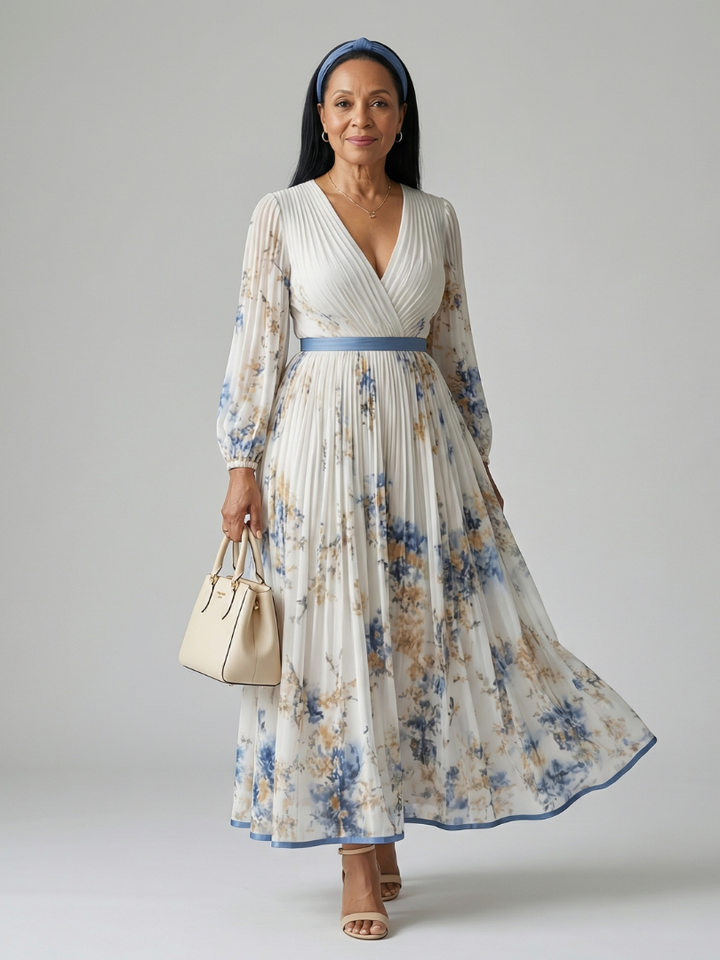 Reverie Pleated Maxi Dress in white