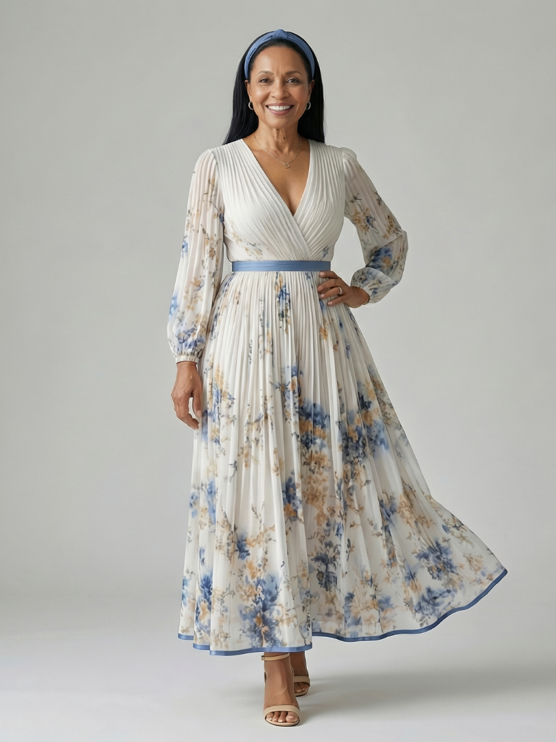 Reverie Pleated Maxi Dress in white