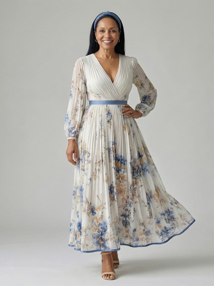 Reverie Pleated Maxi Dress in white