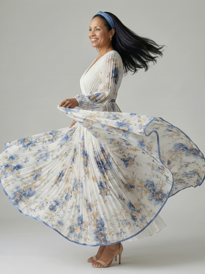 Reverie Pleated Maxi Dress in white