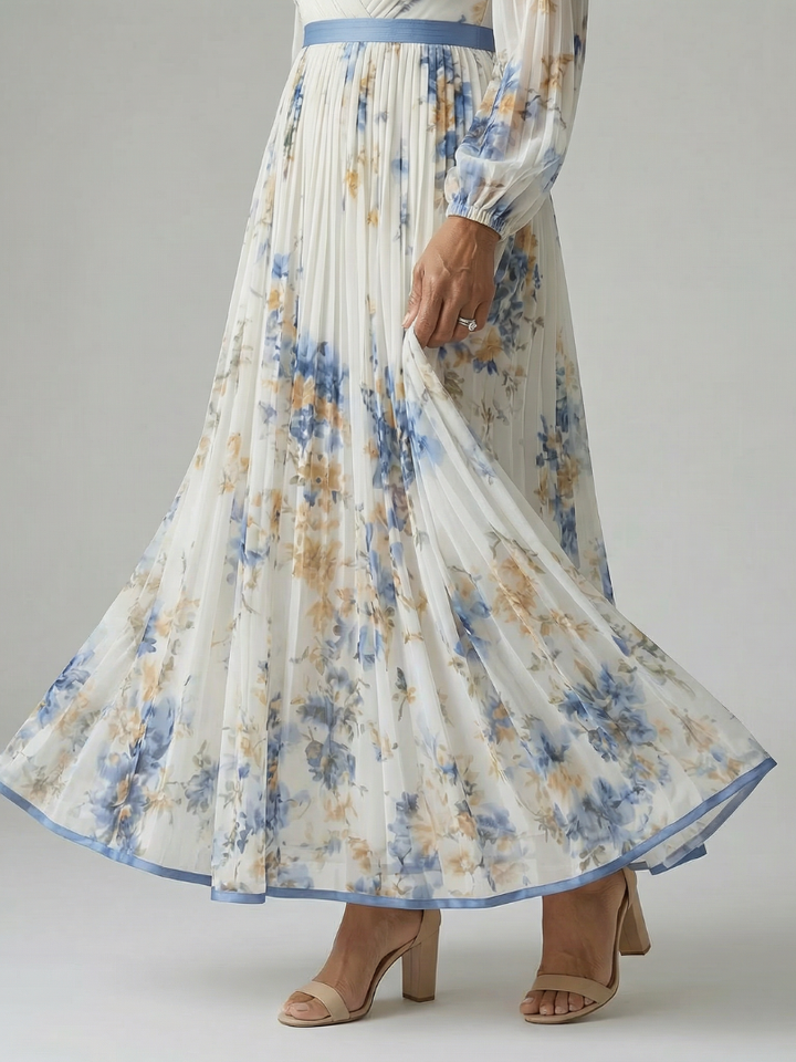 Reverie Pleated Maxi Dress in white