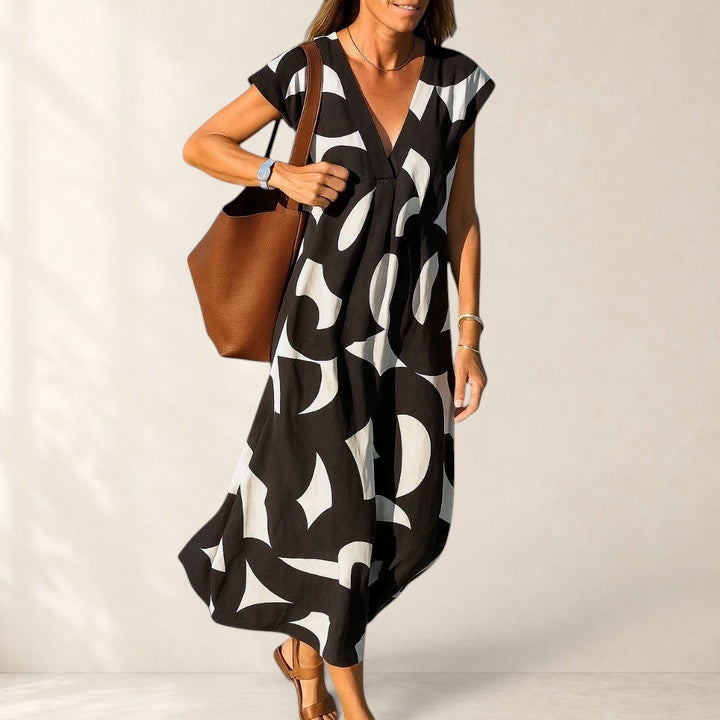Valery Flowing V-neck Dress in black