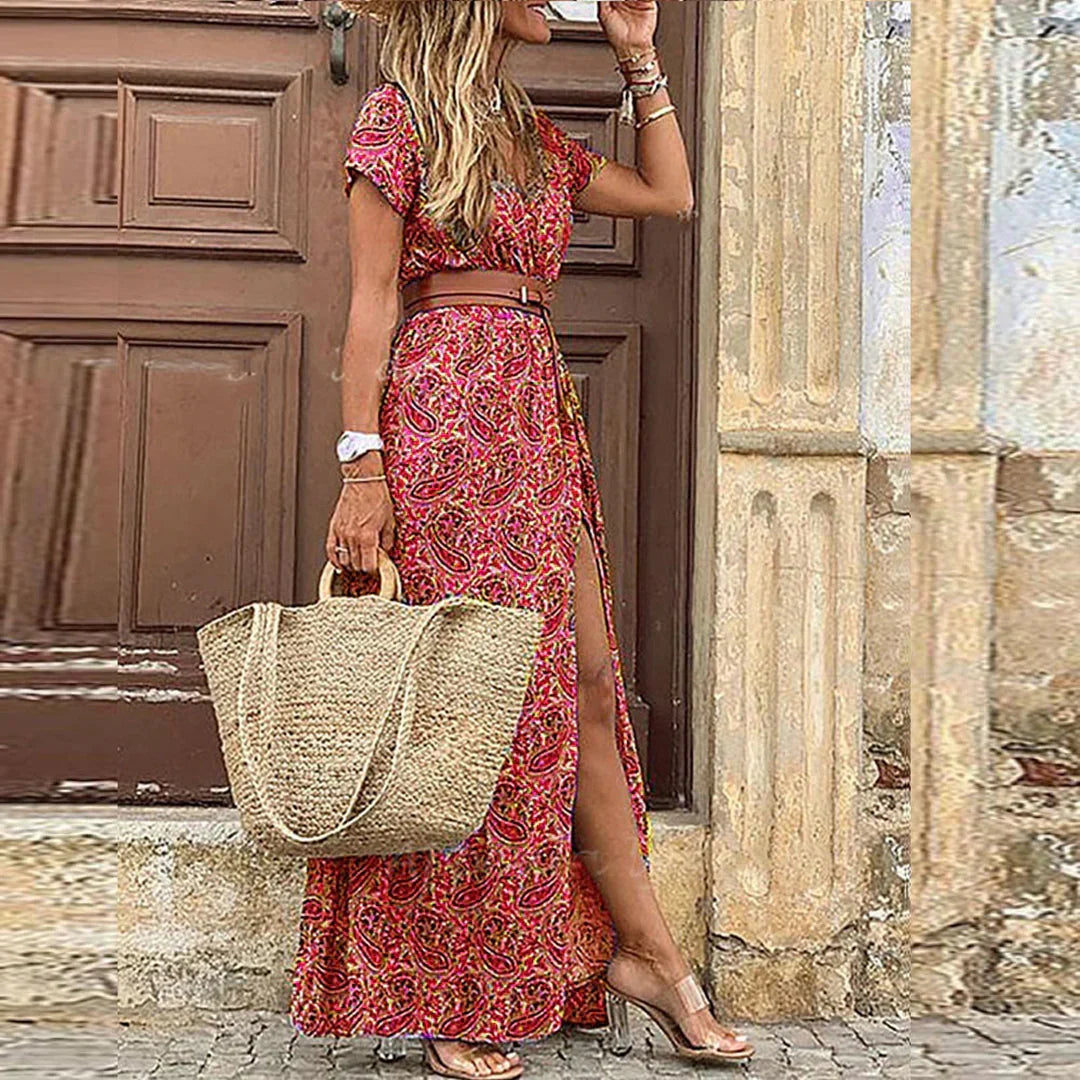 Cassidy Boho Floral Maxi Dress in red