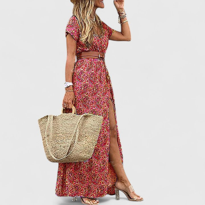 Lorraine Boho Maxi Dress in dark red