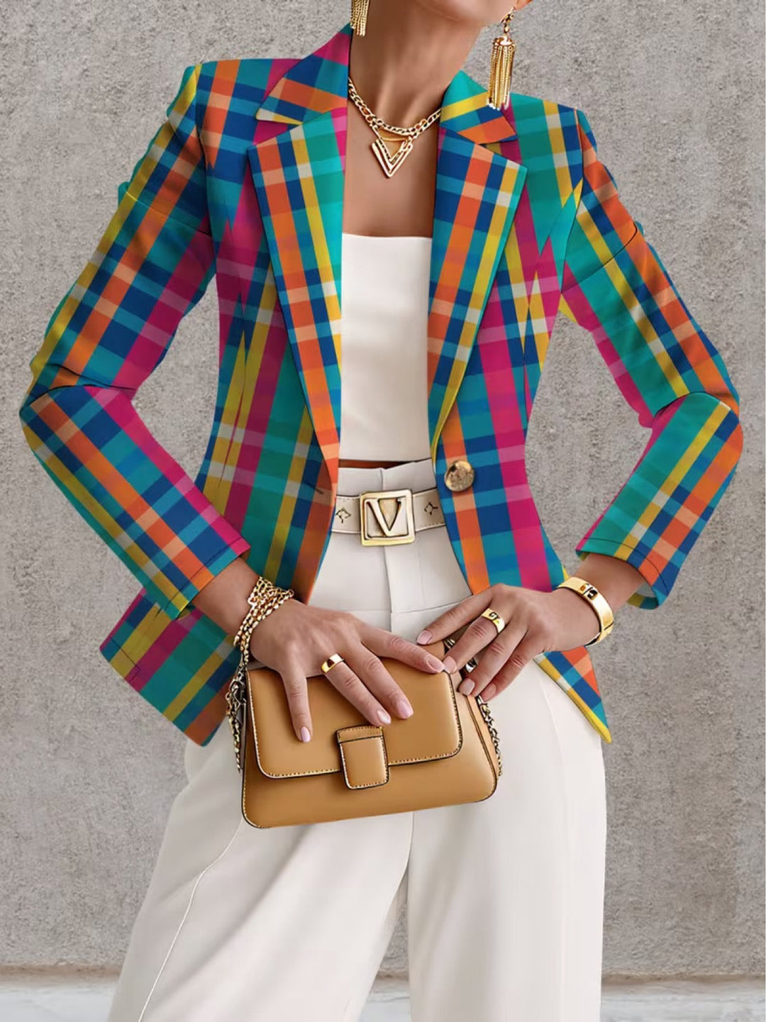 Rosaline Rainbow Plaid Blazer in multicolor