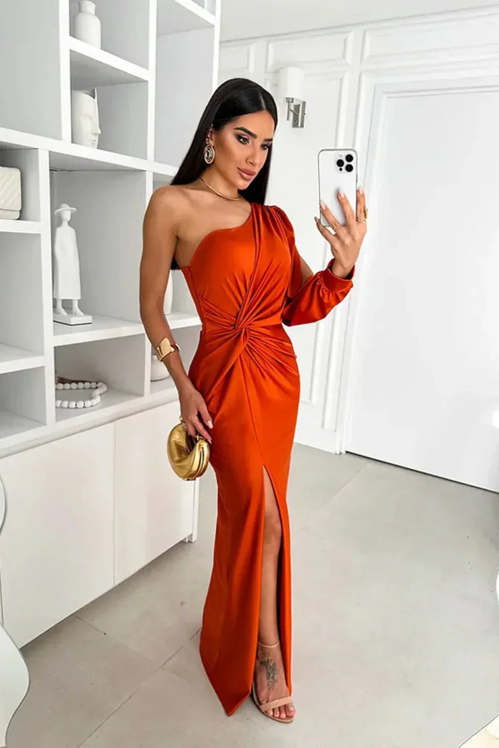 Zarra One-shoulder Maxi Dress in orange