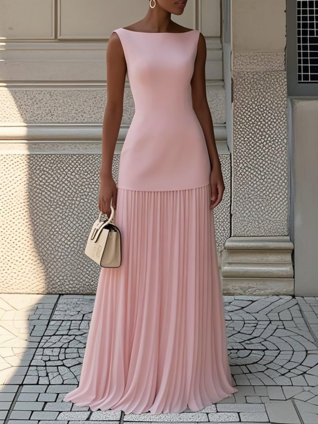 Geraldine Pleated Maxi Dress in pink