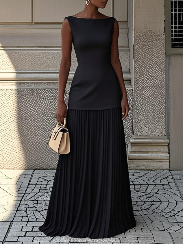 Geraldine Pleated Maxi Dress in black