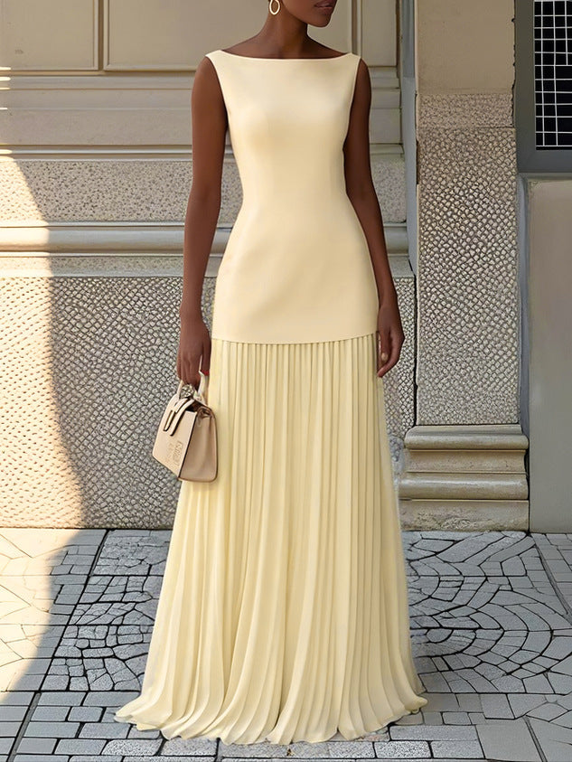 Geraldine Pleated Maxi Dress in yellow