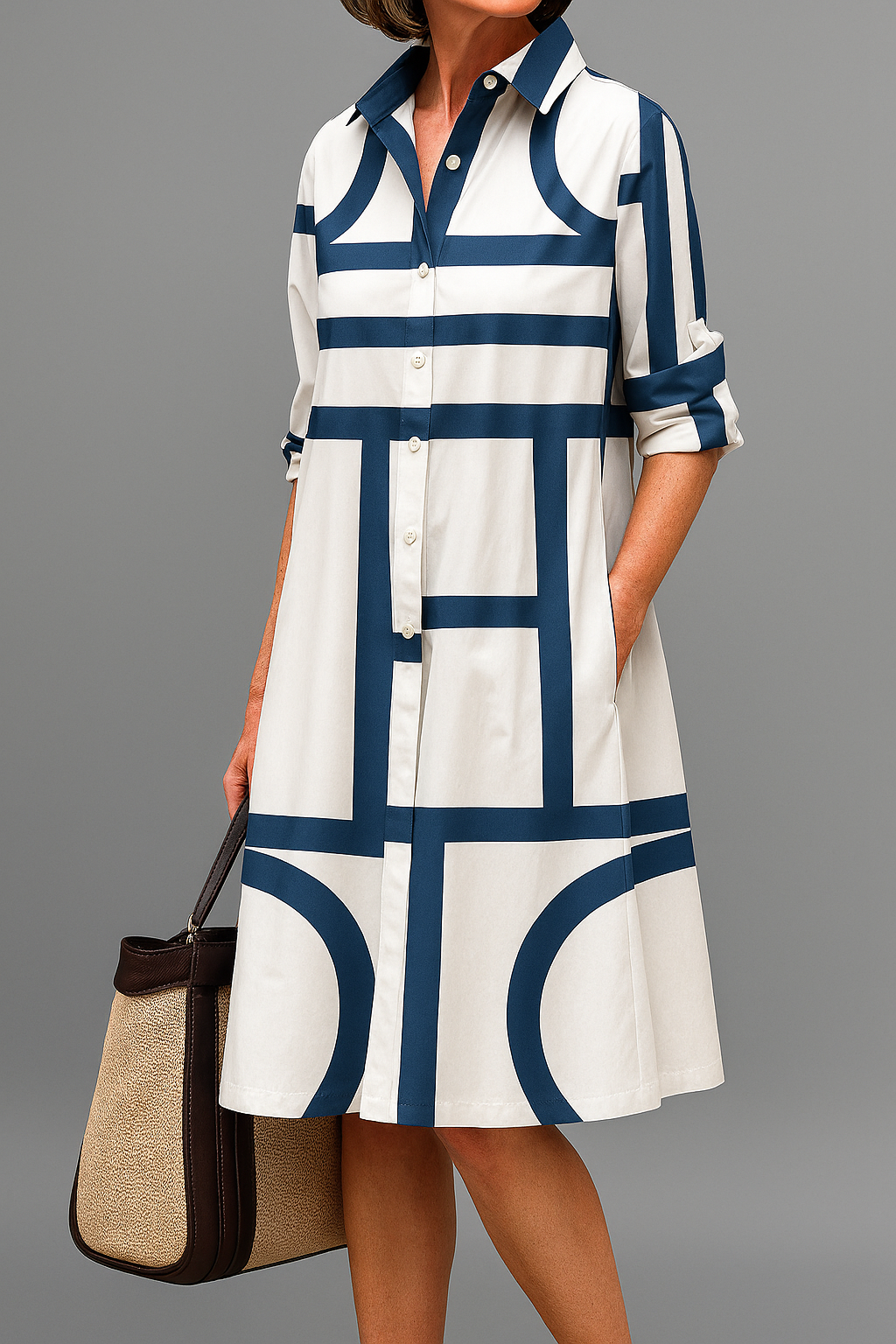 Arabelle Shirt Dress in white and blue