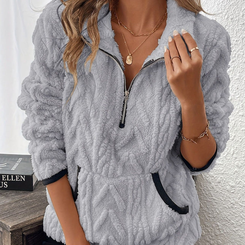 Briella Fuzzy Half-zip Sweatshirt in gray