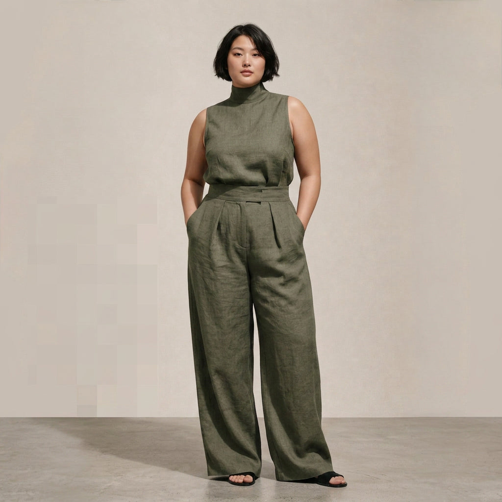 Tegan Jumpsuit with High Waist in military green