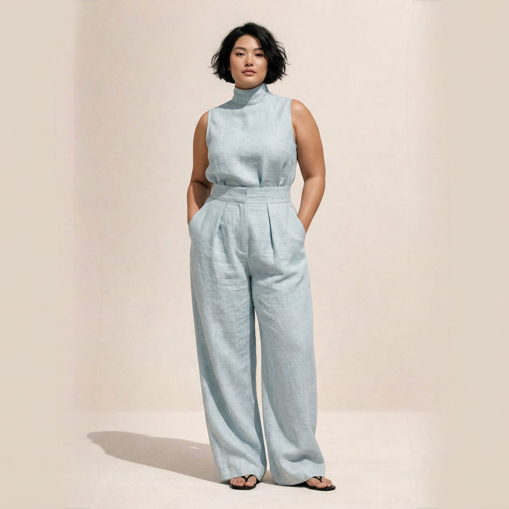 Tegan Jumpsuit with High Waist in light blue