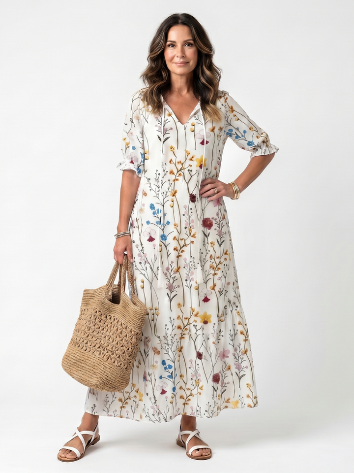 Celandine Tassel Tie Dress in white