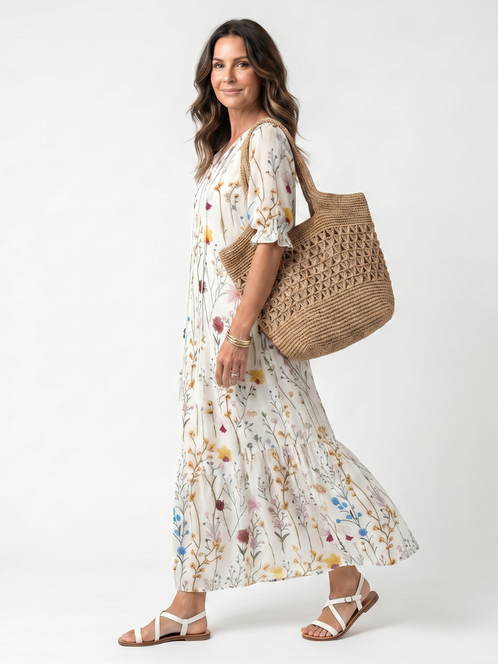 Celandine Tassel Tie Dress in white