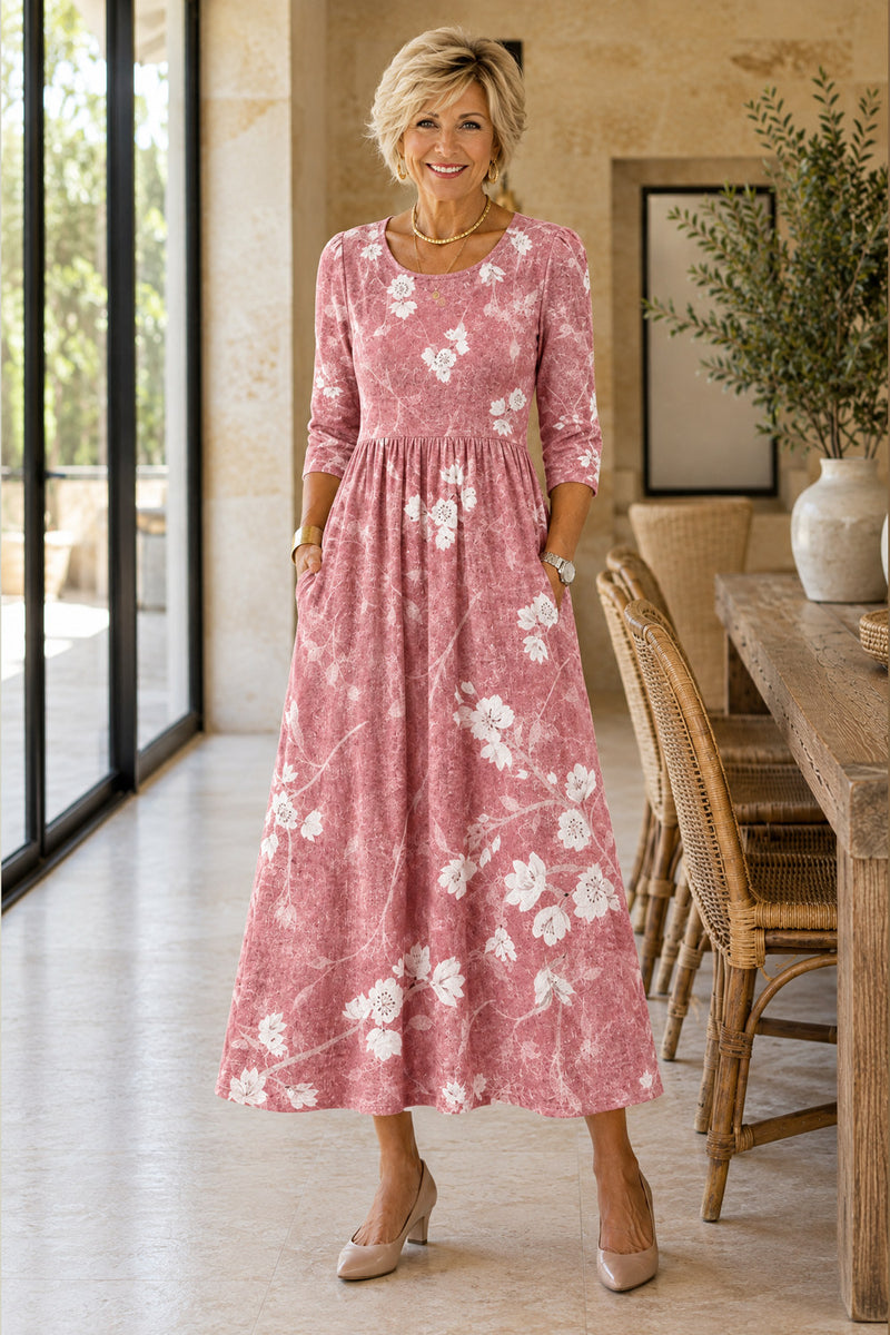 Tamsin Wildflower Lace-Trim Midi Dress — Rose Floral