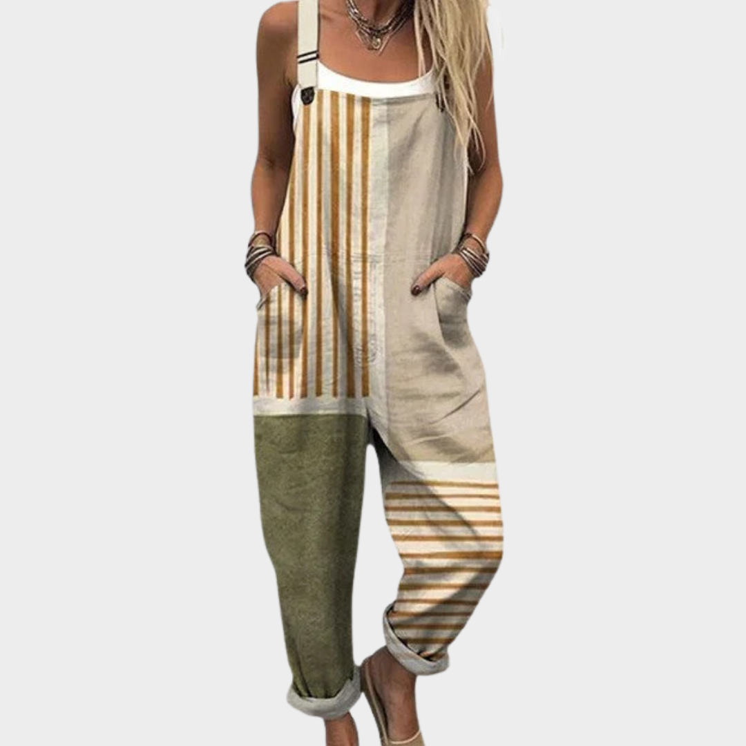 Amelie Printed Overalls in beige / green