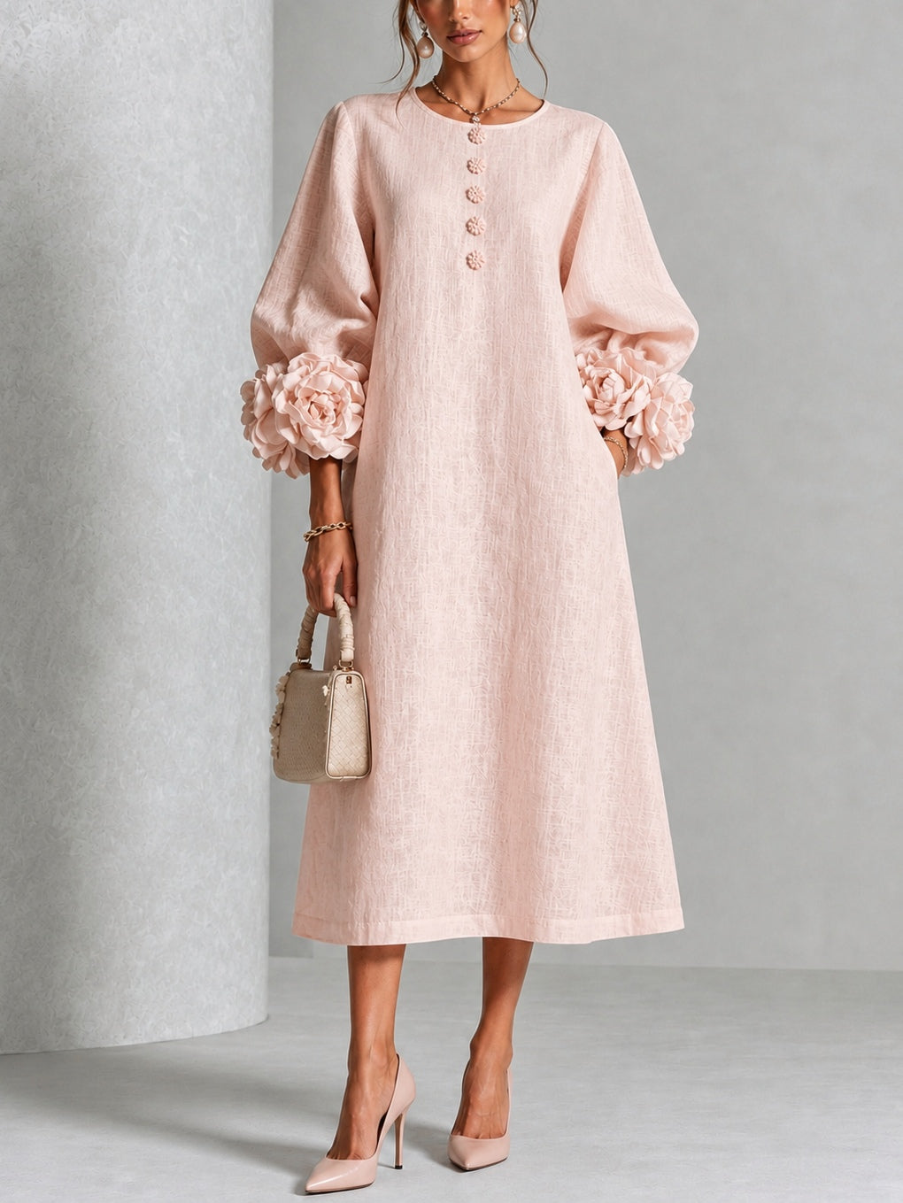 Annabelle Petal Midi Dress in pink
