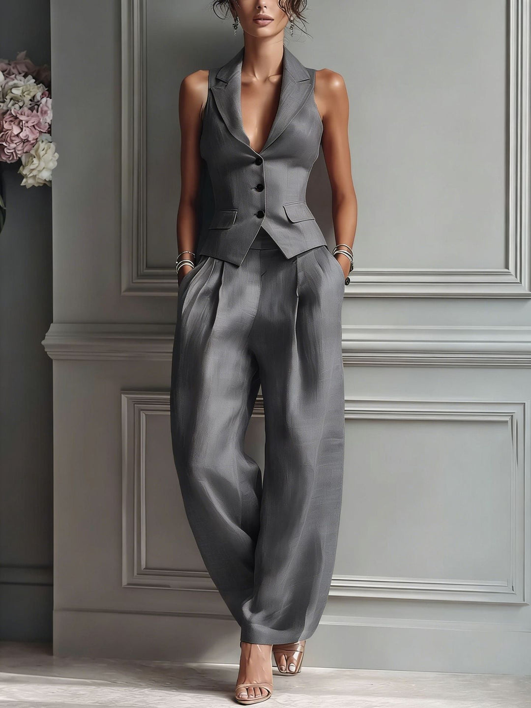 Brigitte Two Piece Ensemble in gray