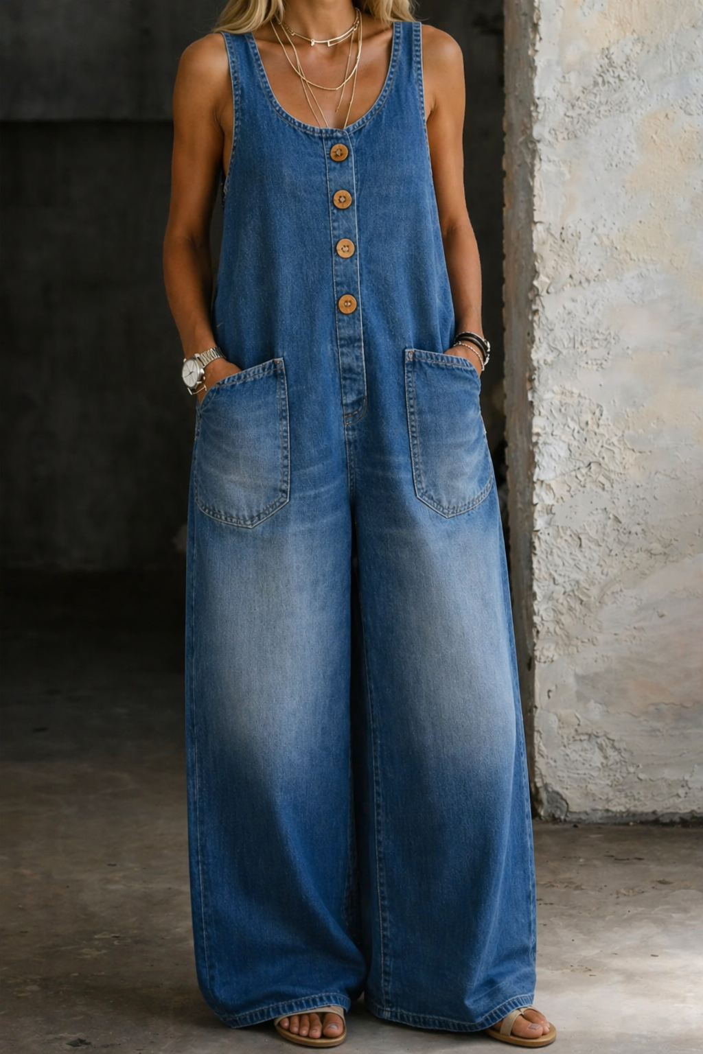 Bronwyn Wide Leg Overalls in blue