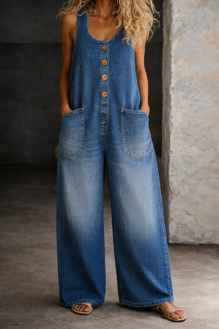 Bronwyn Wide Leg Overalls in blue