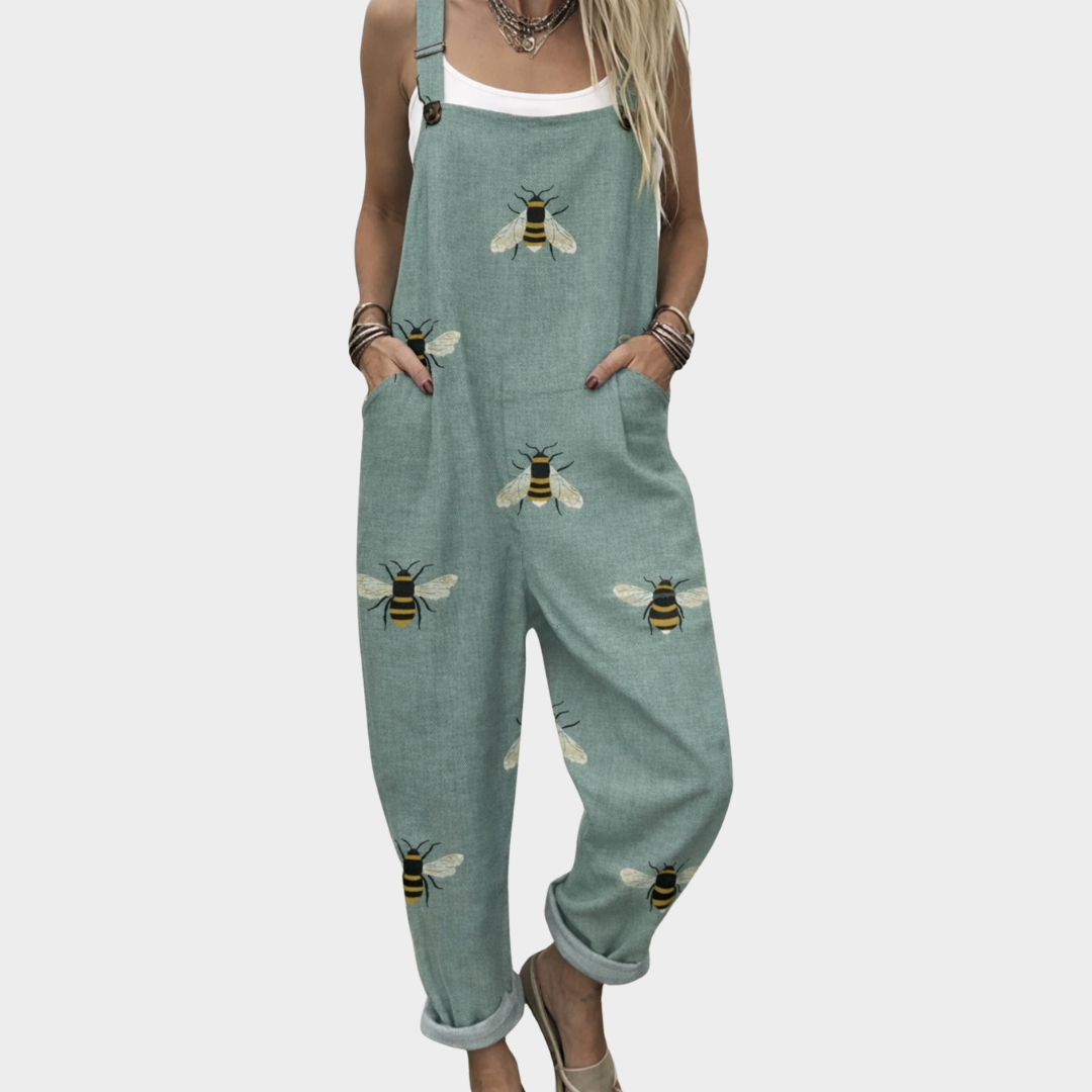 Camille Printed Overalls in green / blue