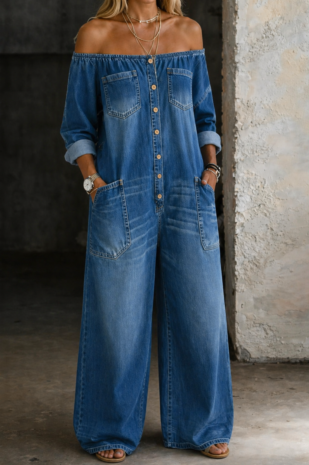 Celine Wide Leg Jumpsuit in blue