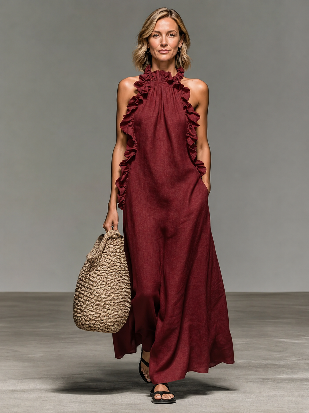 Cressida Ruffle Maxi Dress in red