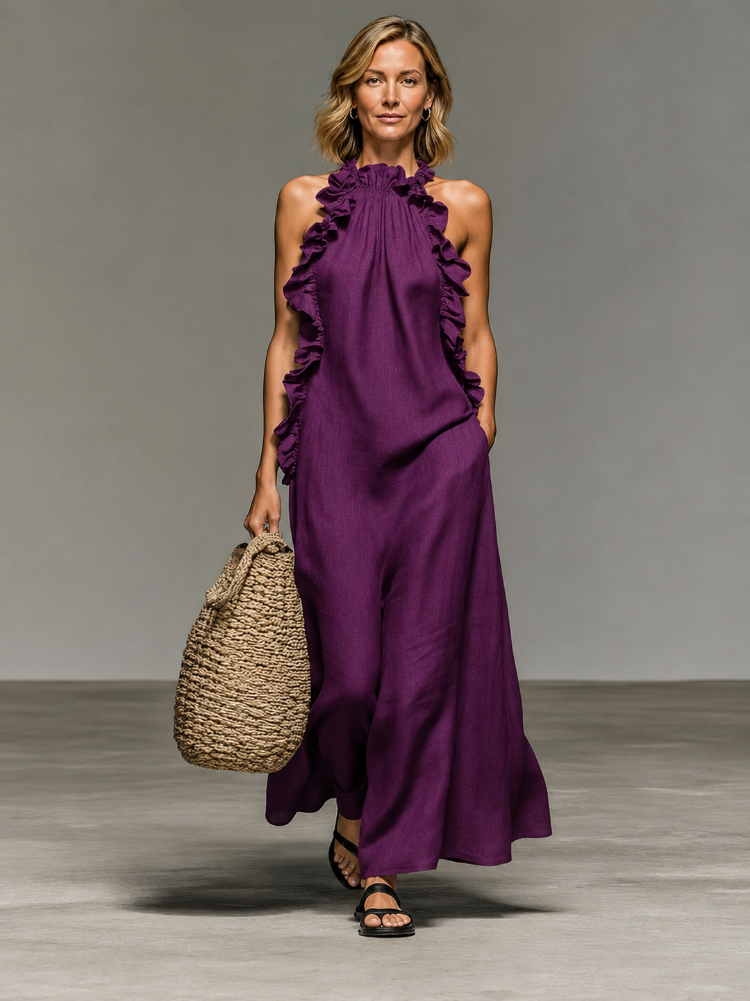 Cressida Ruffle Maxi Dress in purple