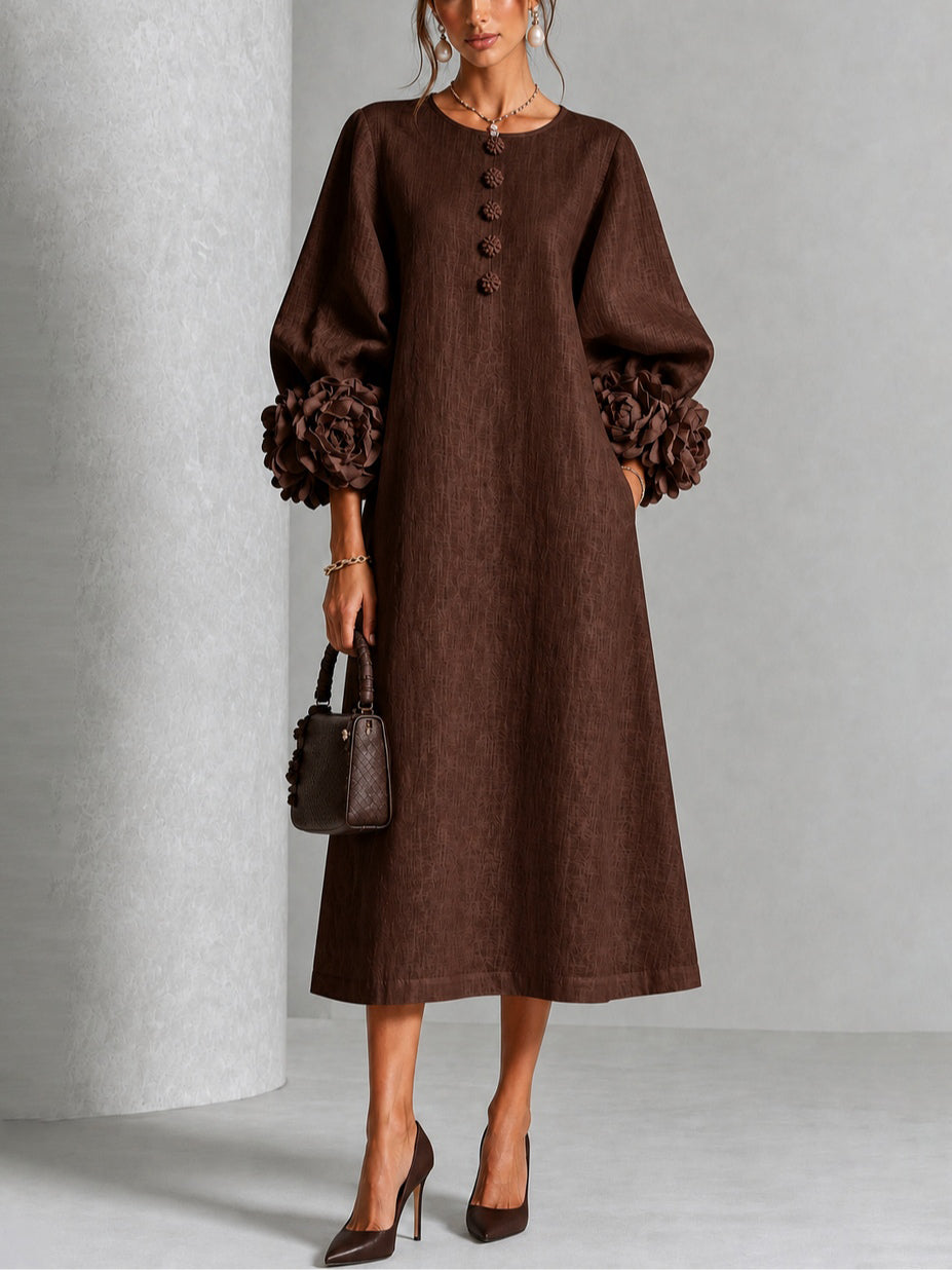 Edwina Petal Midi Dress in brown