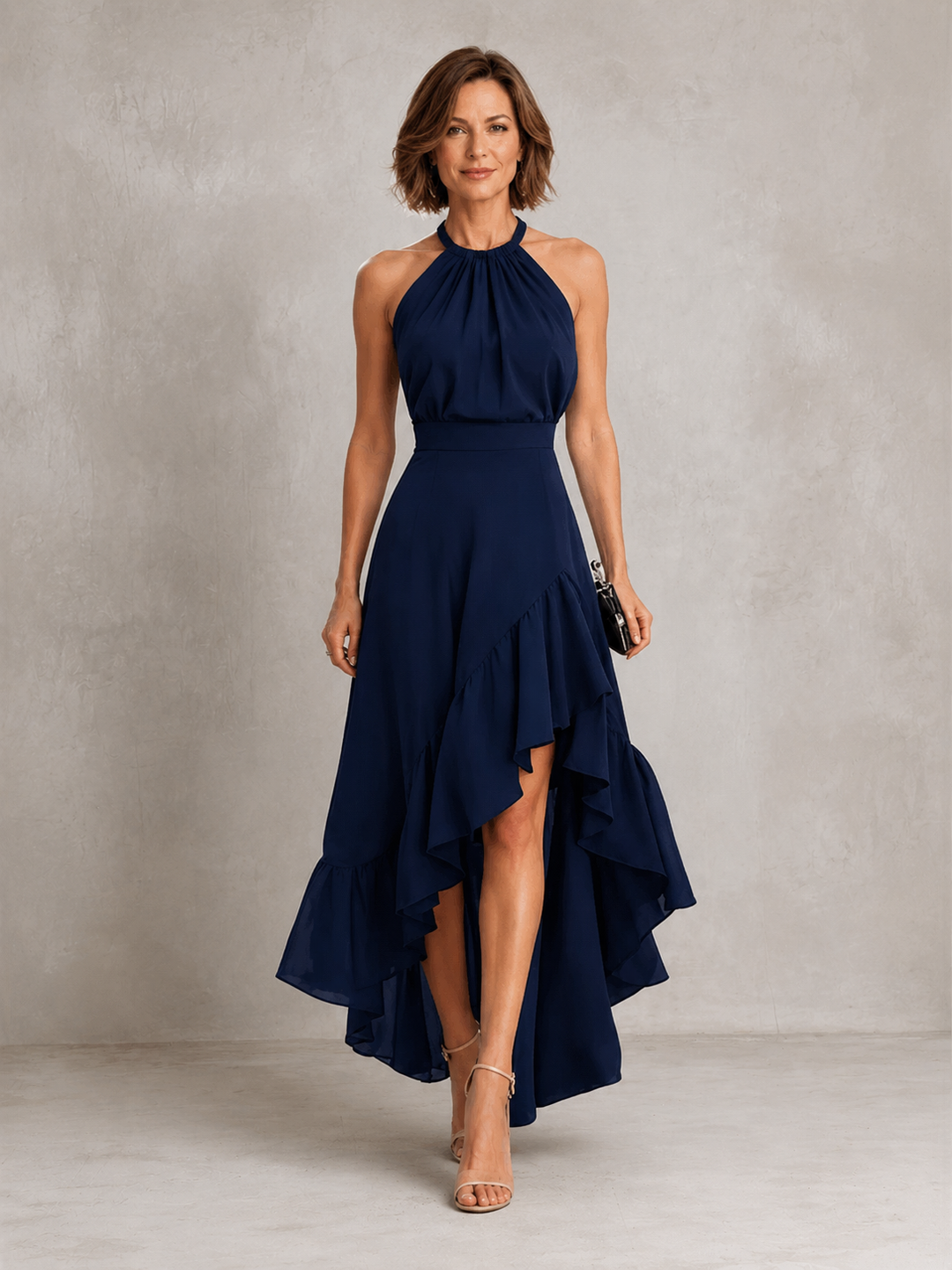 Elena Halter Dress in navy blue