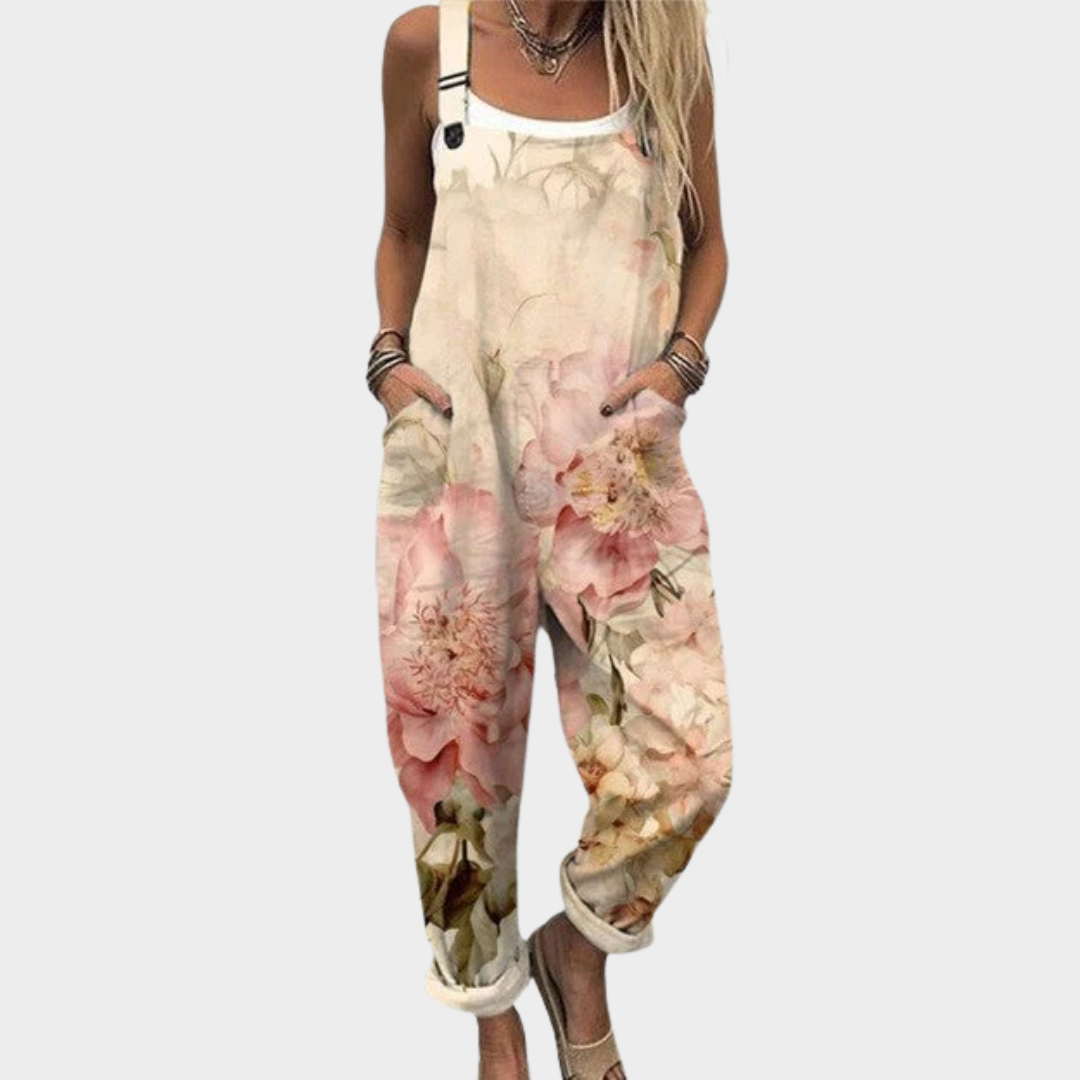 Elise Printed Overalls in beige