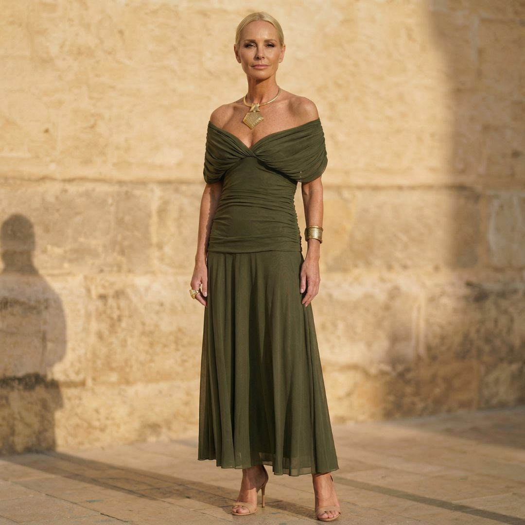 Helena Evening Dress in olive green