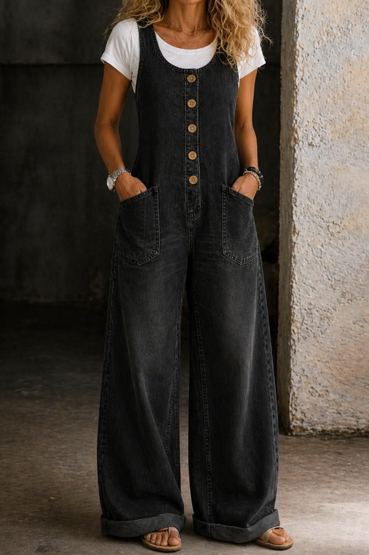 Isadora Wide Leg Overalls in black