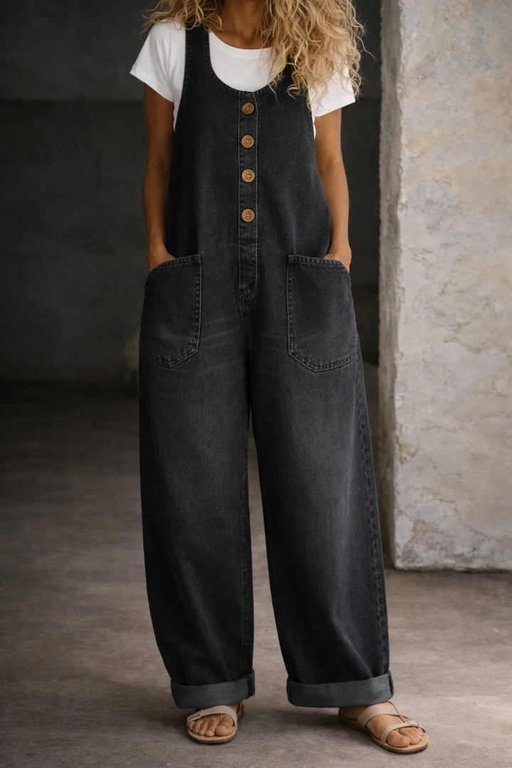 Isadora Wide Leg Overalls in black