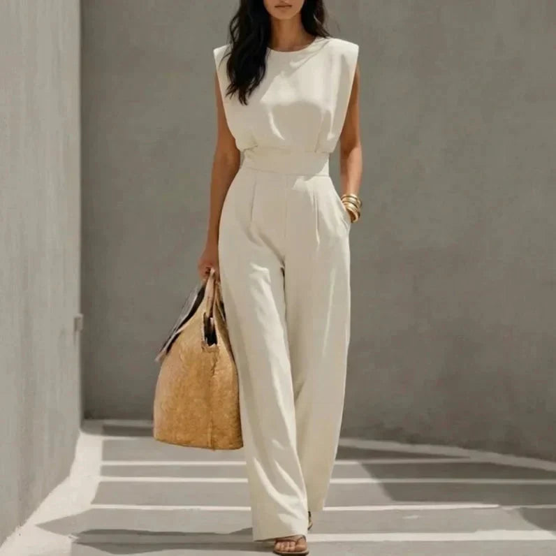 Jacqueline Belted Jumpsuit in beige