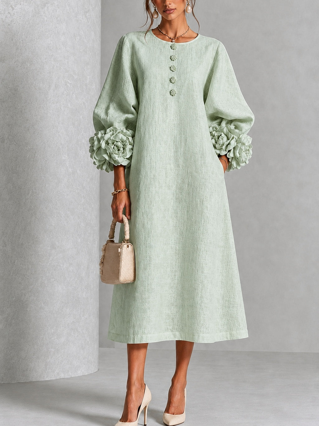 Juniper Petal Midi Dress in sage