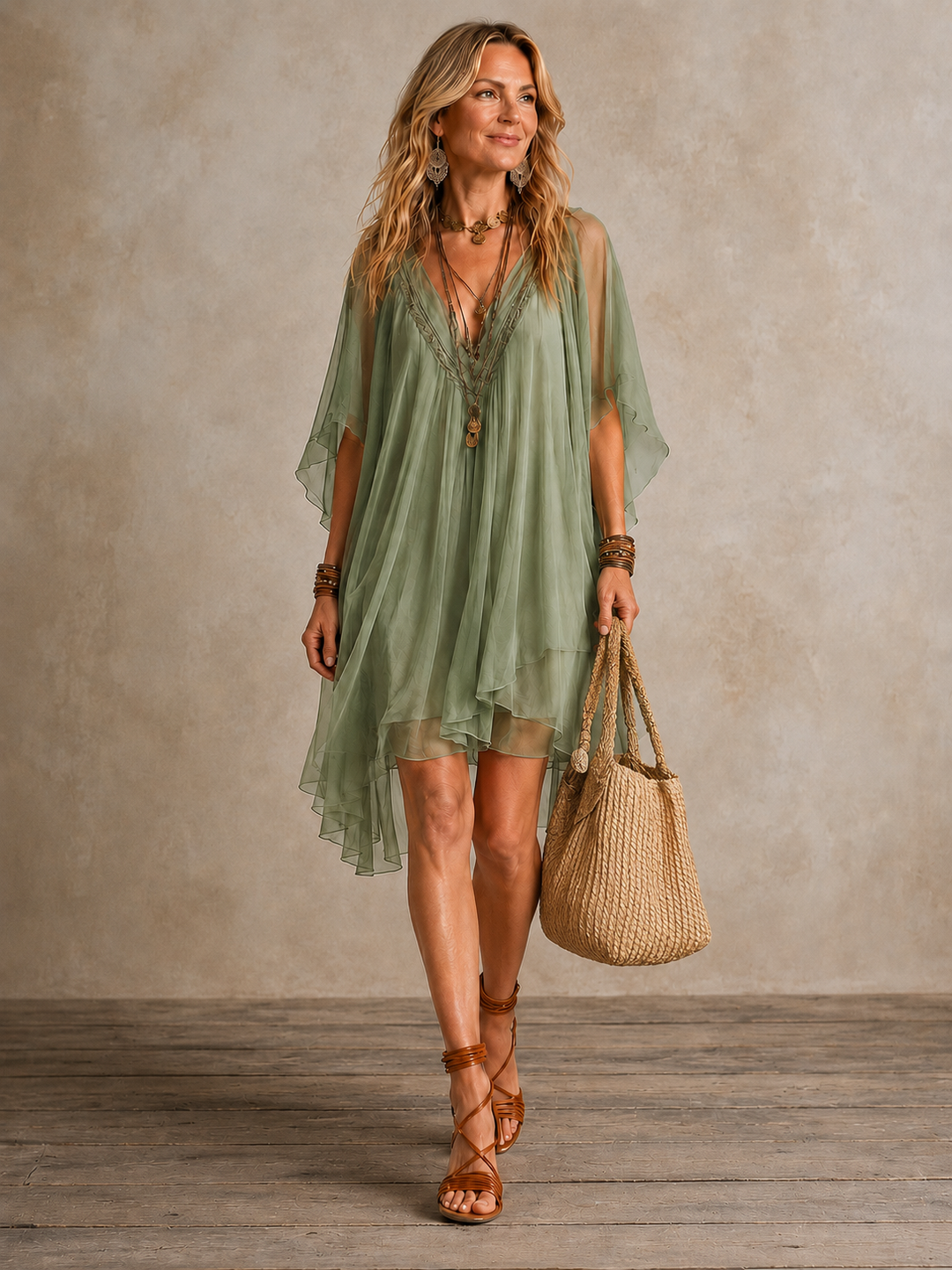 Kezia Tiered Dress in green