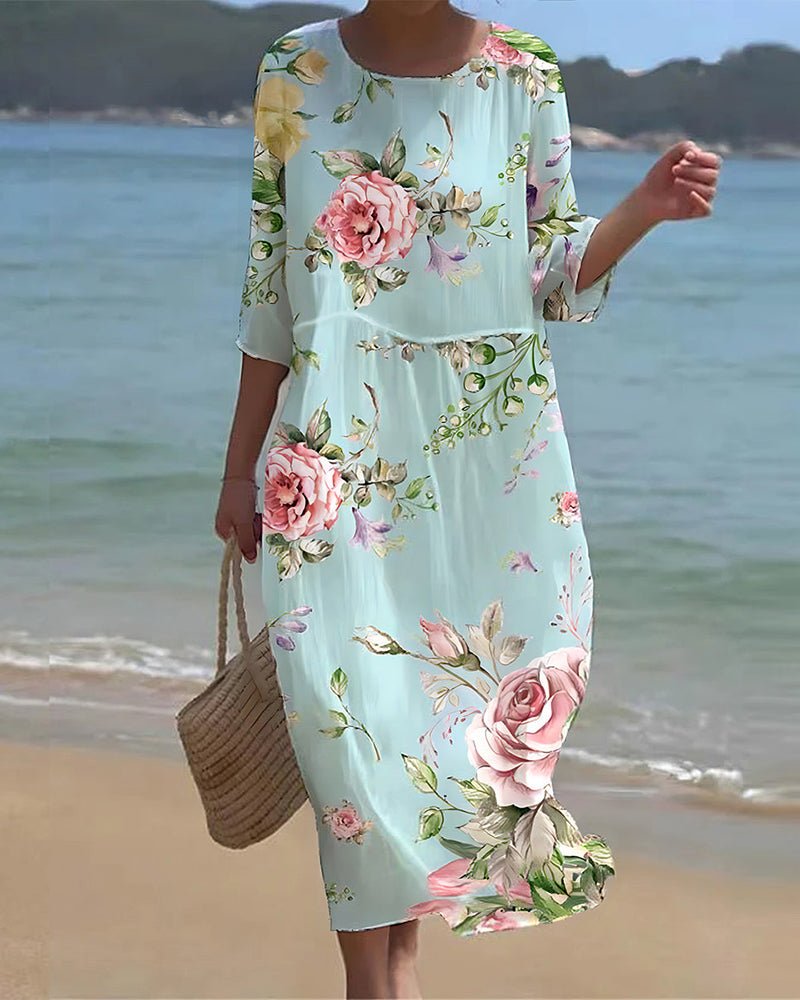 Romilly Midi Dress in blue flowers