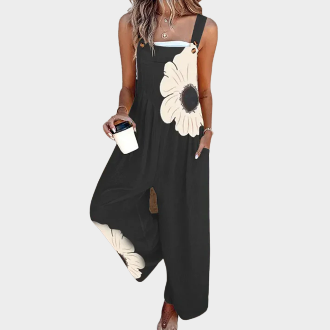 Sylvie Printed Overalls in black