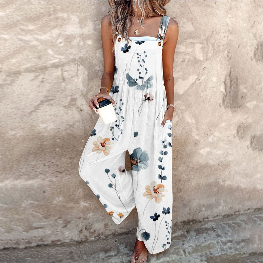 Sylvie Printed Overalls in white