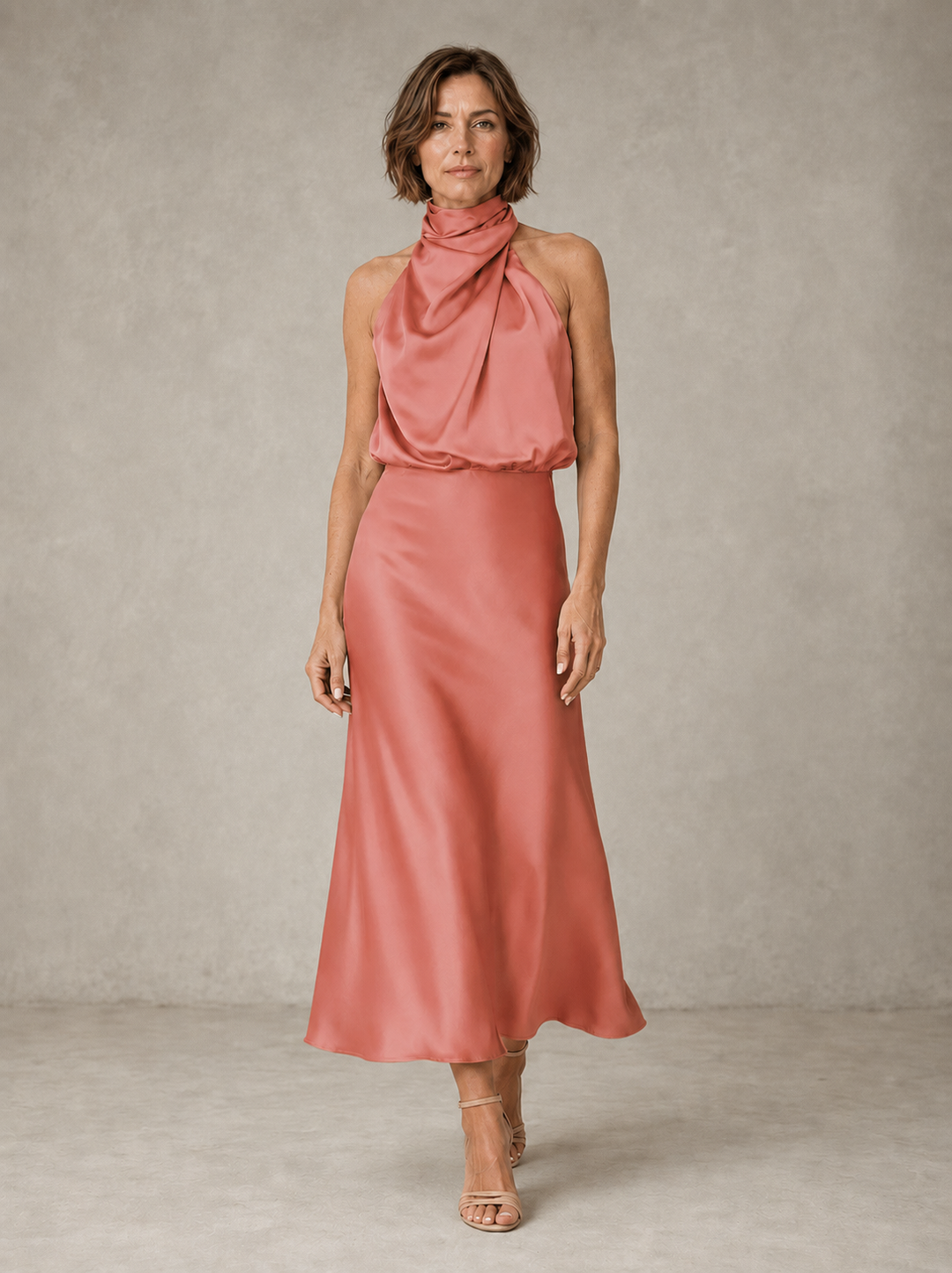 Teresa Satin Midi Dress in mauve
