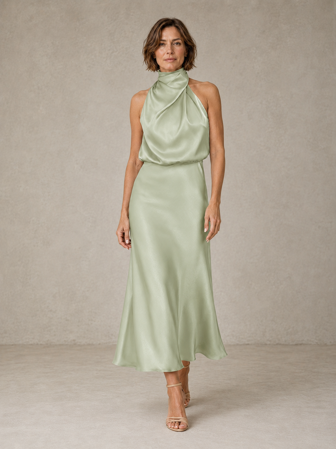 Teresa Satin Midi Dress in light green